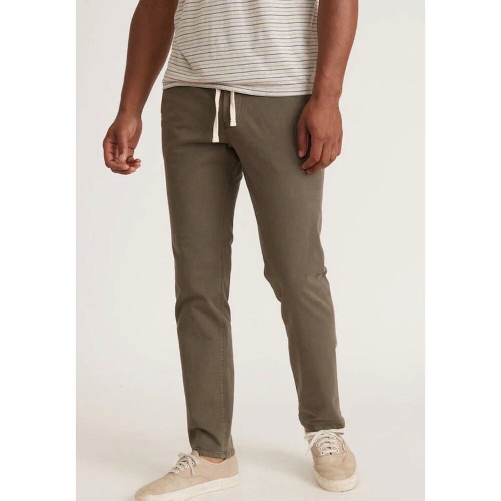 Marine Layer Men's Saturday Pant Slim Fit Drawstring Waist Tapered Leg Olive Sm